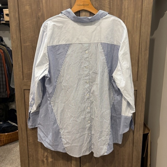 Chico’s Size 3P (XL Petite) Striped Seamed Button Down Tunic Pockets - Picture 3 of 11